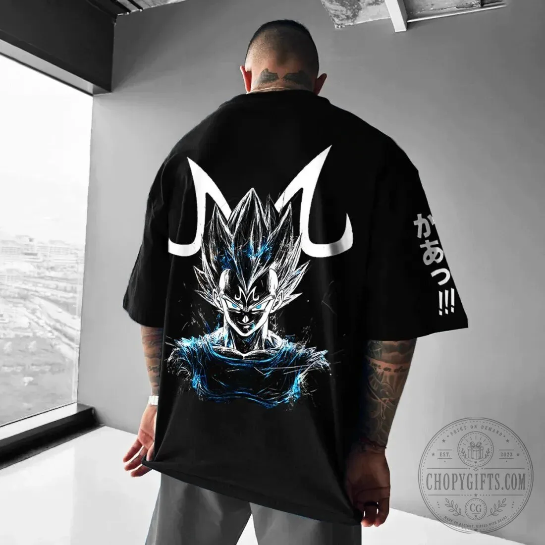 Dragon Ball Z Vegeta Super Saiyan Blue Majin M Black Oversized T-Shirt