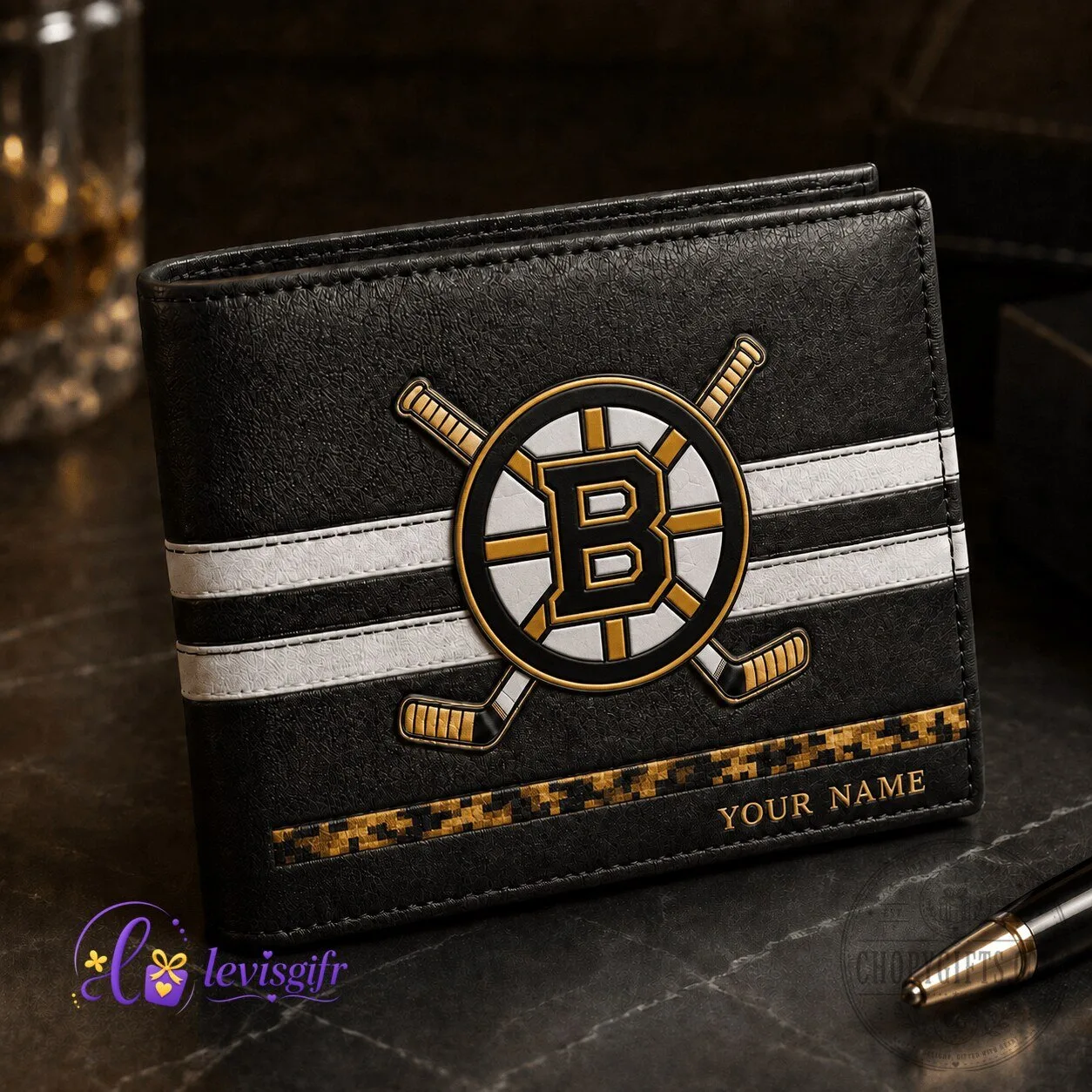 Boston Bruins Personalized Hockey Team Logo Black Leather Wallet 2 Boston Bruins Personalized Hockey Team Logo Black Leather Wallet