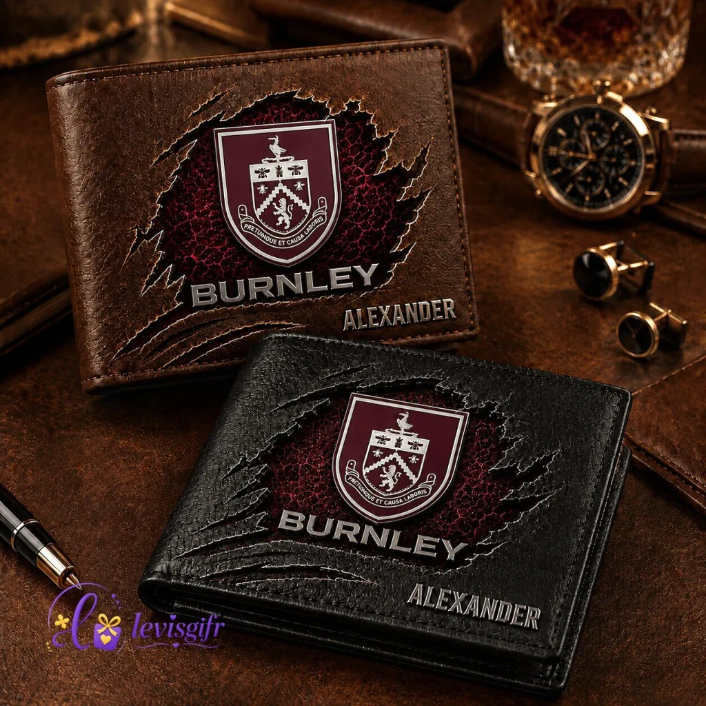 Burnley Football Club Personalized Leather Wallet for Men Burnley Football Club Personalized Leather Wallet for Men