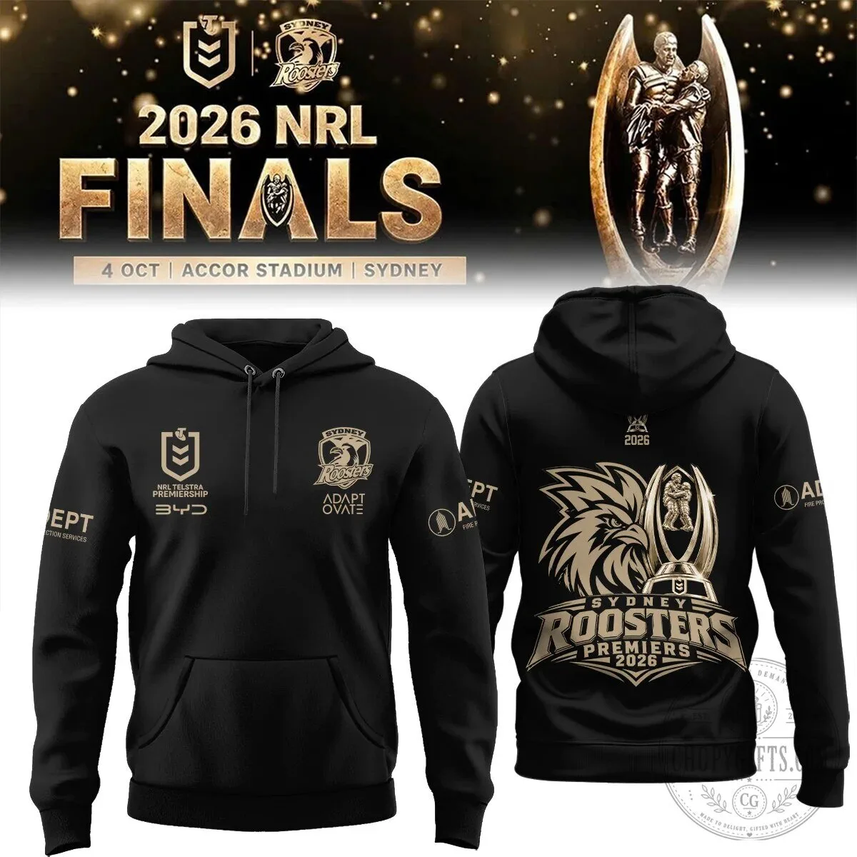 Sydney Roosters 2026 NRL Premiers Black Hoodie