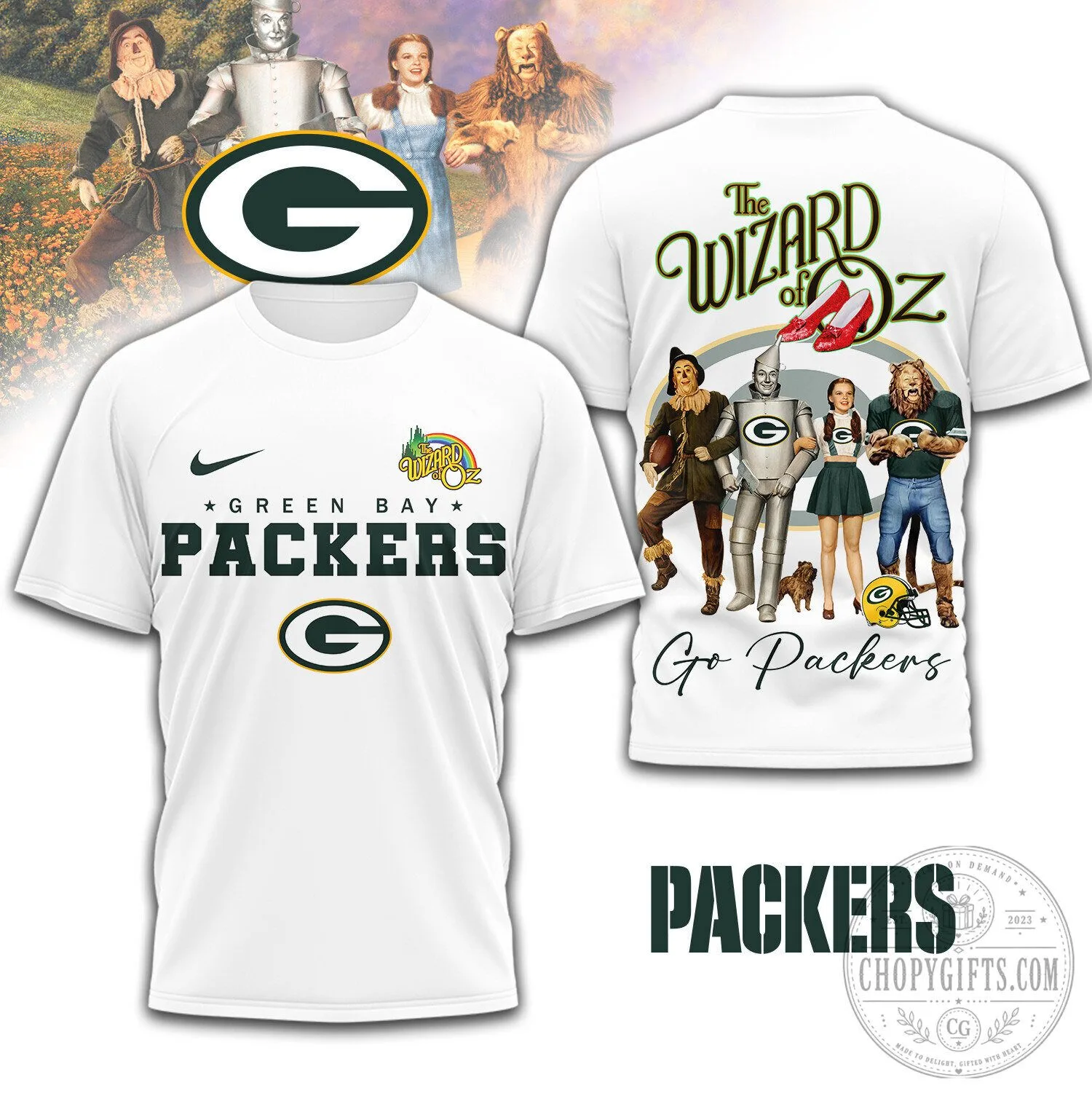 Green Bay Packers The Wizard Of Oz Football Team White Graphic T-Shirt