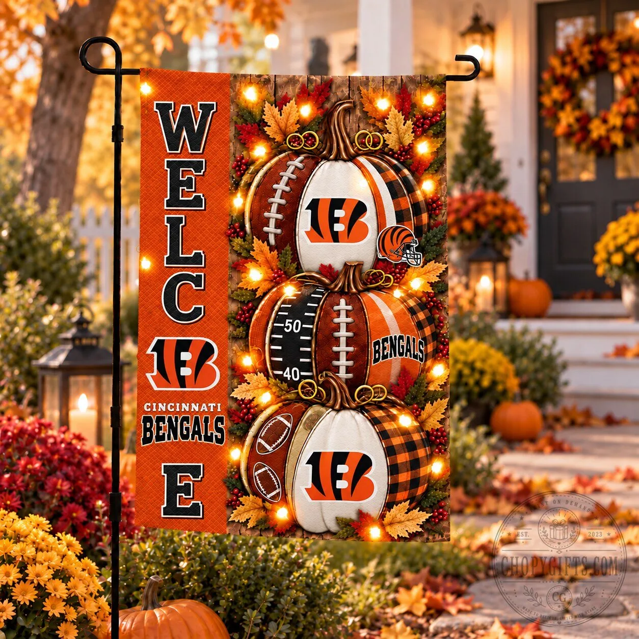 Cincinnati Bengals Halloween Football Pumpkins Welcome Autumn Garden Flag