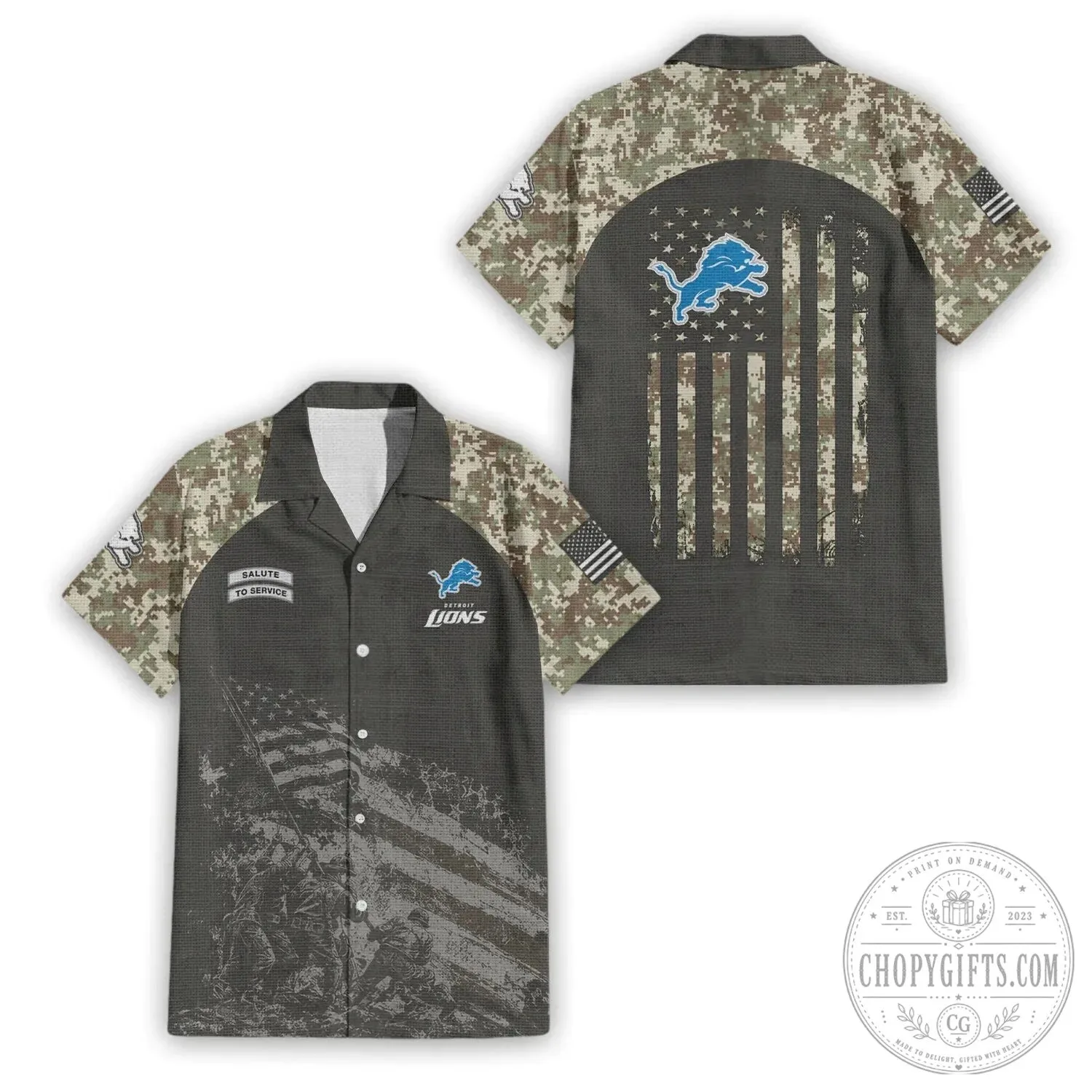 Detroit Lions Salute To Service Military Camouflage Hawaiian Shirt