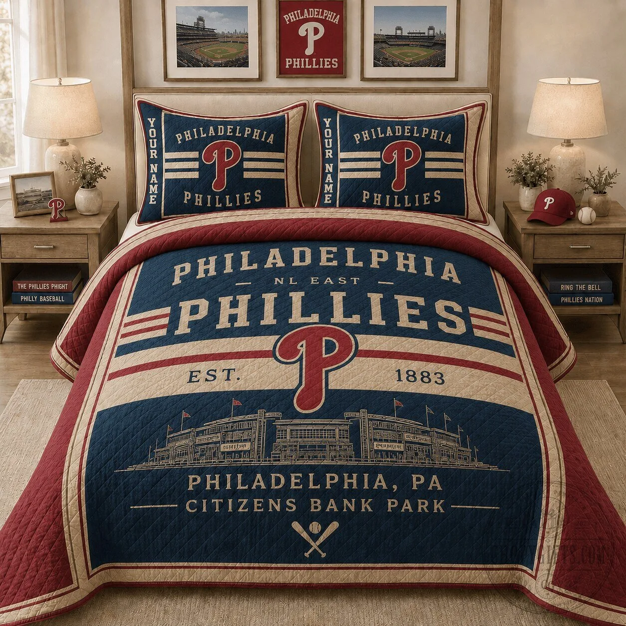 Philadelphia Phillies Citizens Bank Park Baseball Quilted Bedding Set