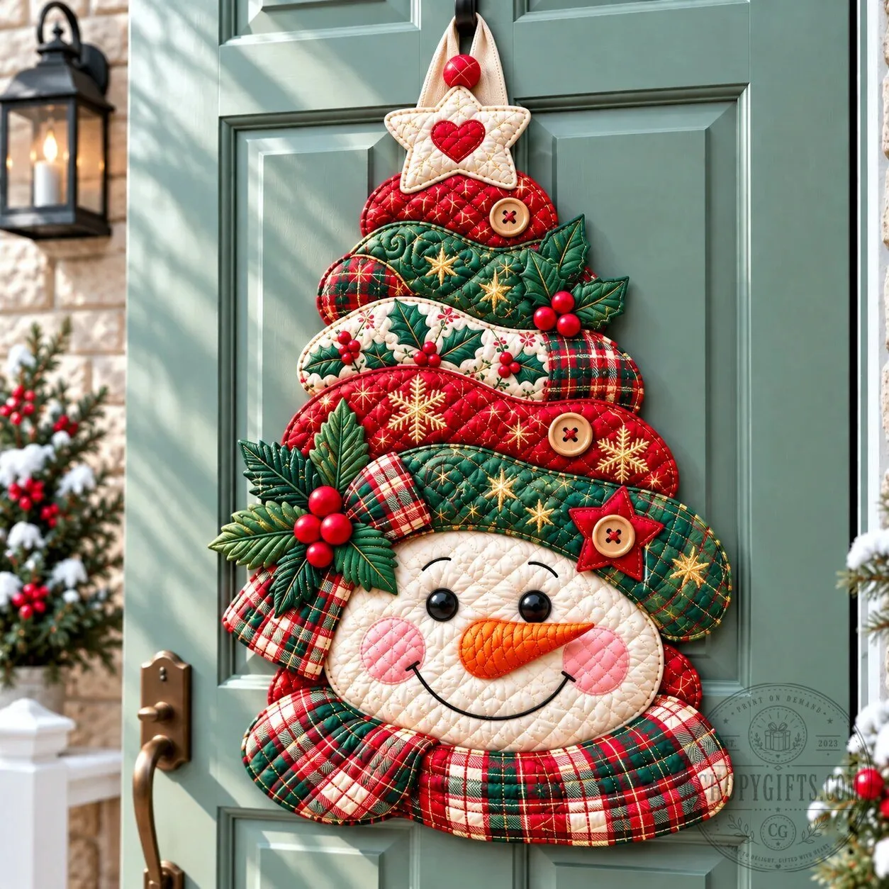 Quilted Christmas Tree Snowman Door Hanger Holiday Home Decor