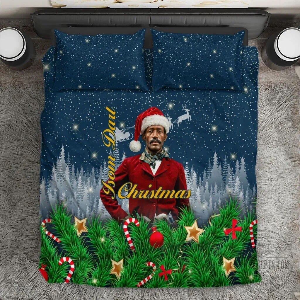 Isom Dart Black Cowboy Santa Christmas Winter Snow Bedding Set