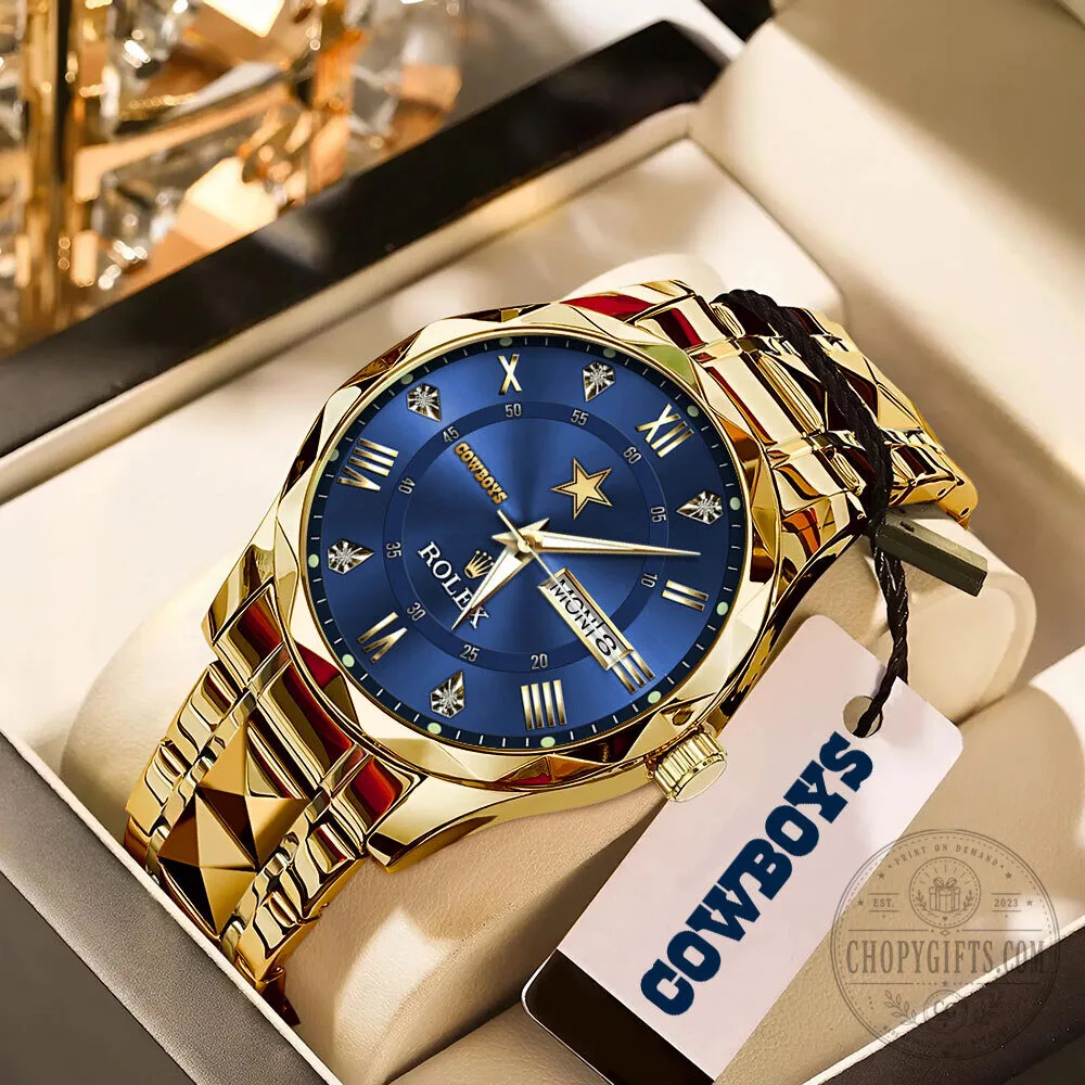 Dallas Cowboys Rolex Gold Tone Quartz Analog Watch