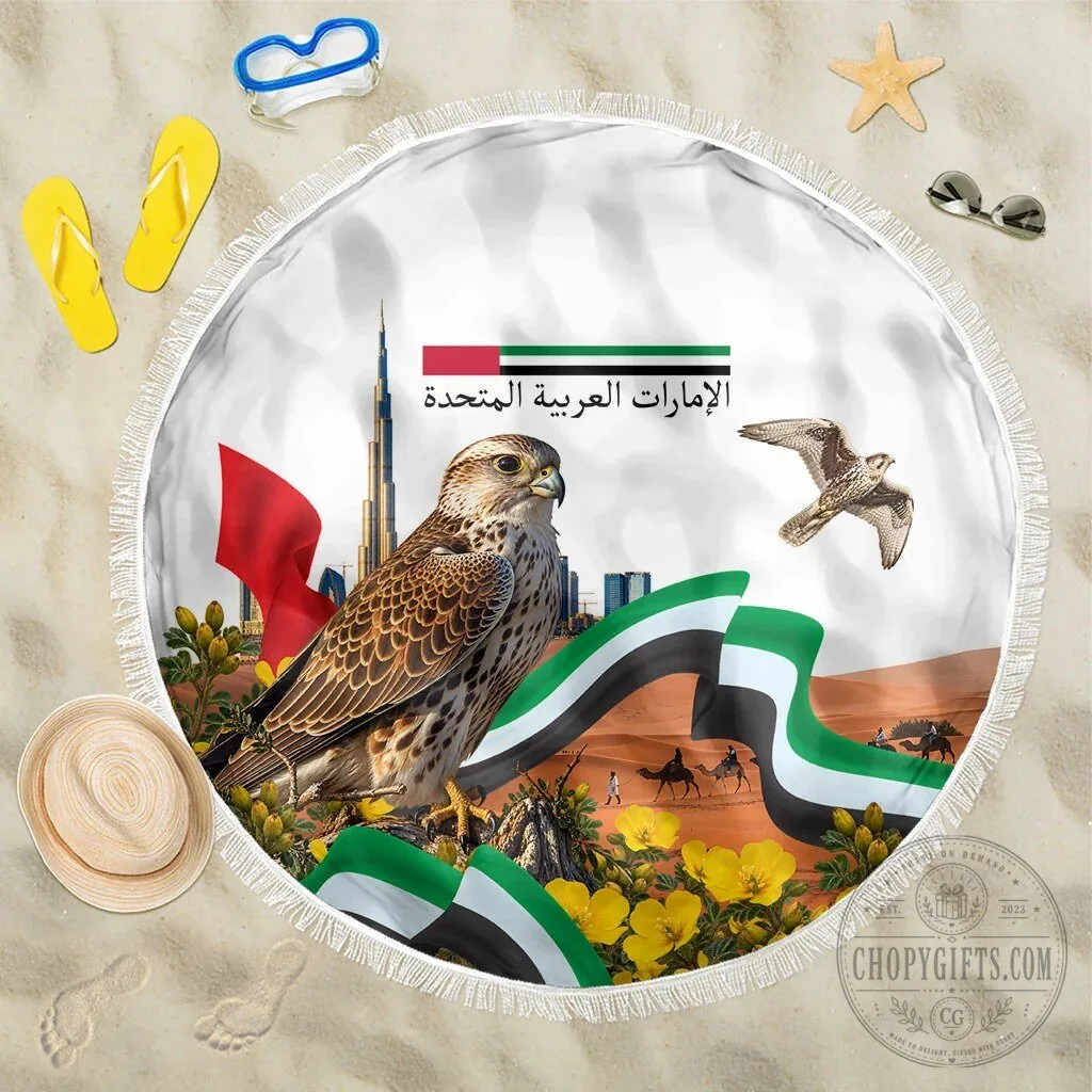 United Arab Emirates National Day Falcon Burj Khalifa Desert Landscape Beach Blanket