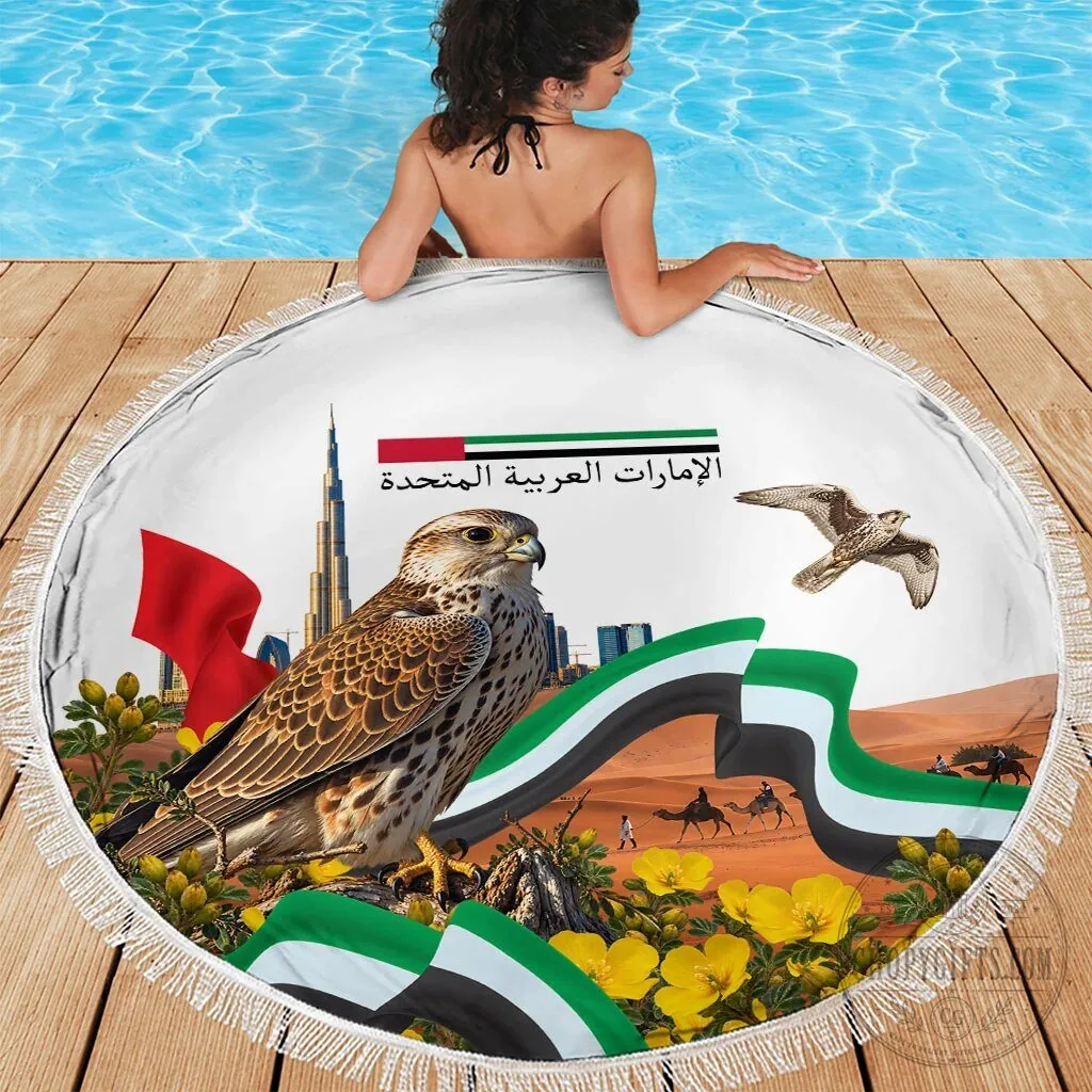 United Arab Emirates National Day Falcon Burj Khalifa Desert Landscape Beach Blanket 11 United Arab Emirates National Day Falcon Burj Khalifa Desert Landscape Beach Blanket