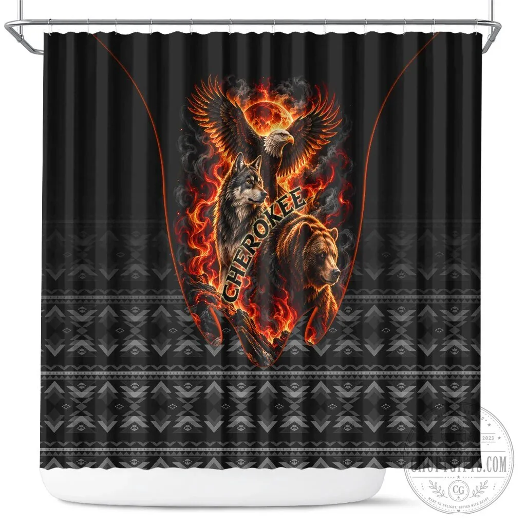 Cherokee Spirit Animals Fiery Tribal Art Native Geometric Patterns Shower Curtain