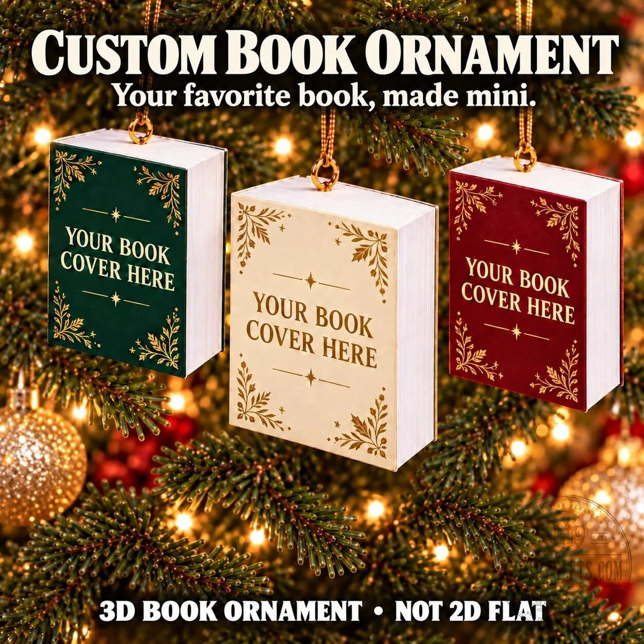 Personalized Miniature Book Cover Christmas Tree Ornament for Book Lovers