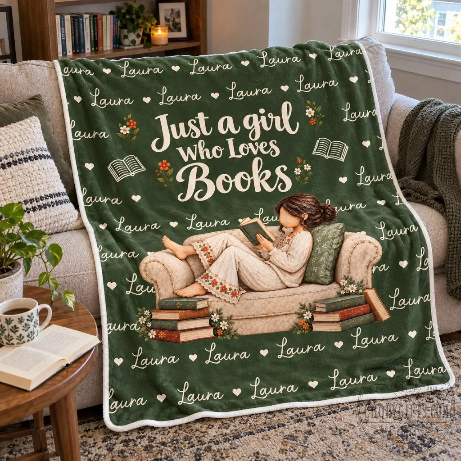 Just a Girl Who Loves Books Personalized Reading Blanket for Book Lovers