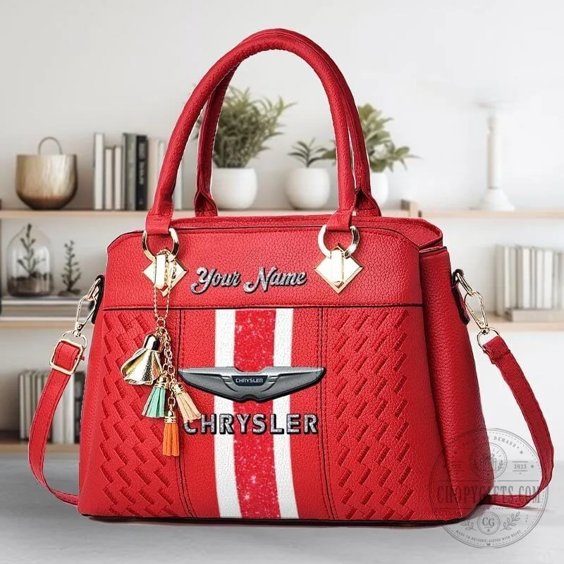 Chrysler Custom Name Red White Stripe Leather Women's Handbag