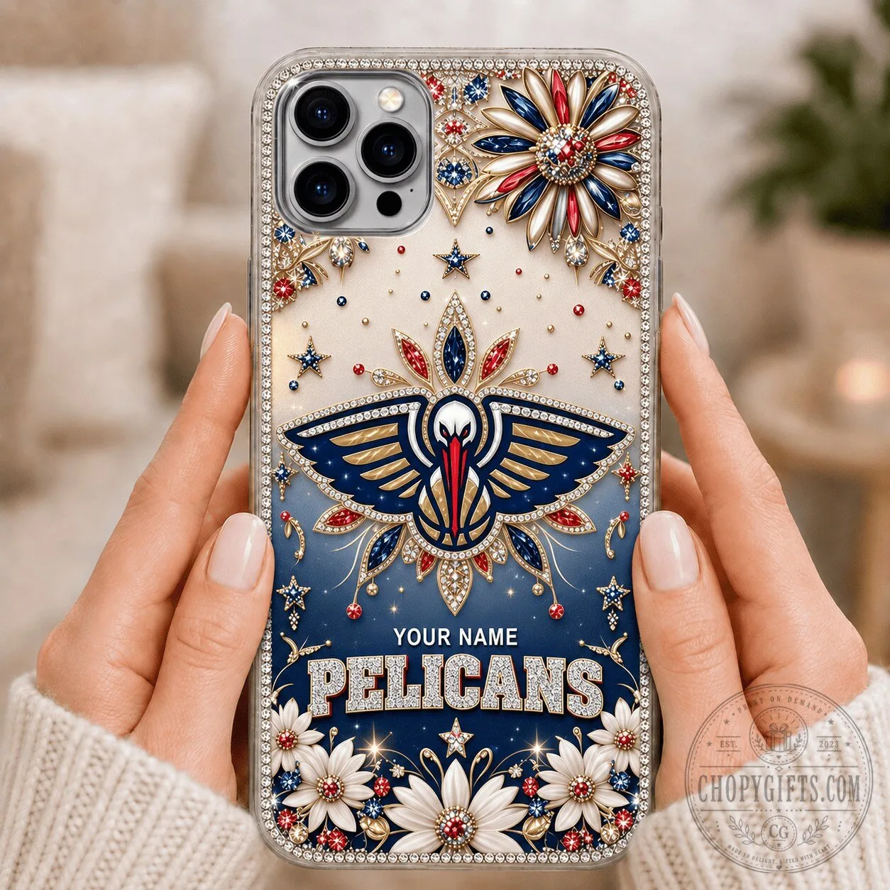 New Orleans Pelicans NBA Custom Name Bling Phone Case for iPhone