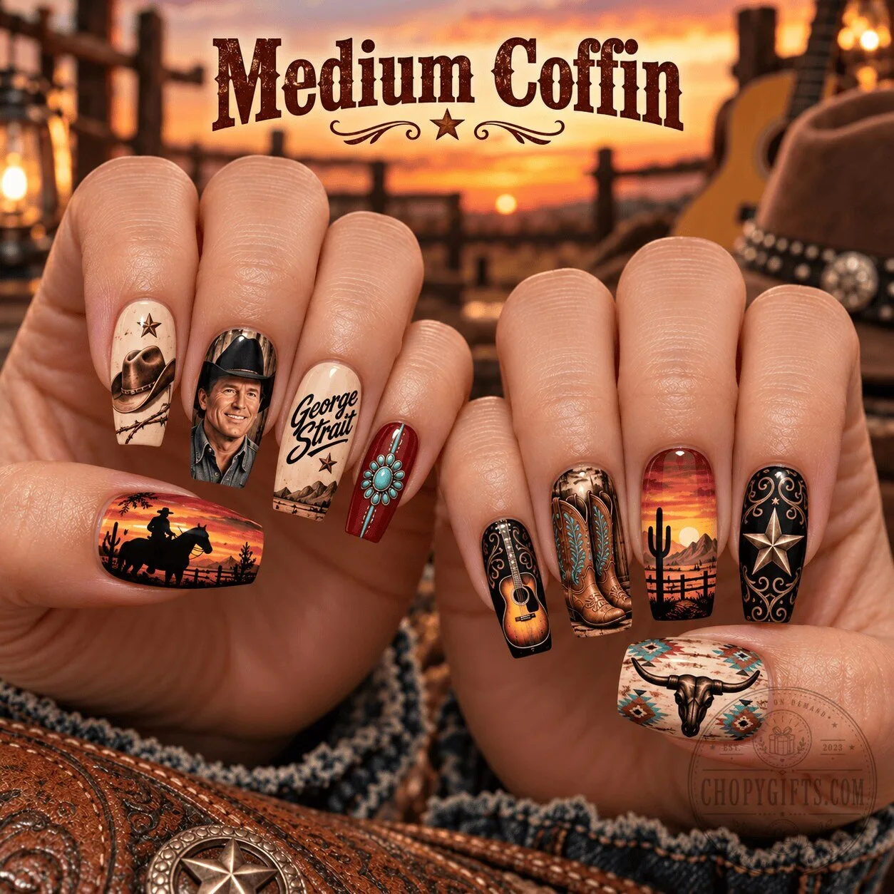 George Strait Western Cowboy Country Music Press-On Nails Set