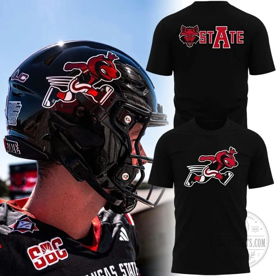 Arkansas State Red Wolves Football Team Logo Black Graphic T-Shirt