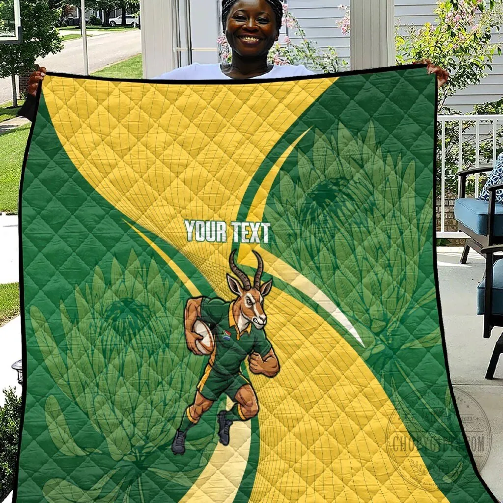 South Africa Rugby Springboks Mascot Custom Text Quilted Blanket