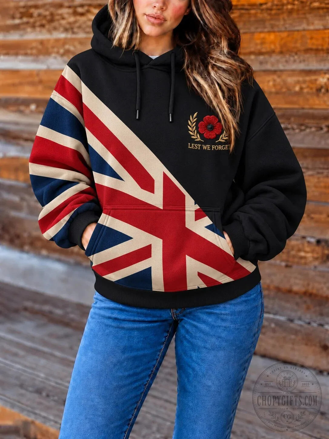 United Kingdom Flag Remembrance Day Poppy Lest We Forget Hoodie