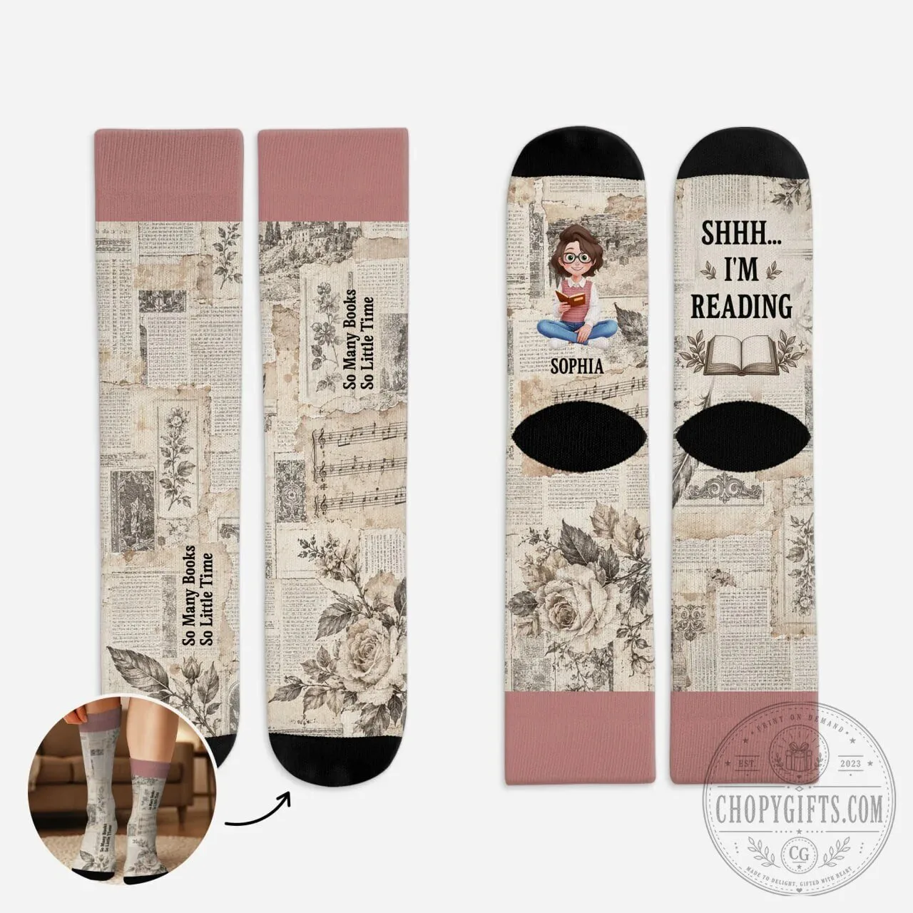 Personalized Shhh I'm Reading Book Lover's Cozy Socks