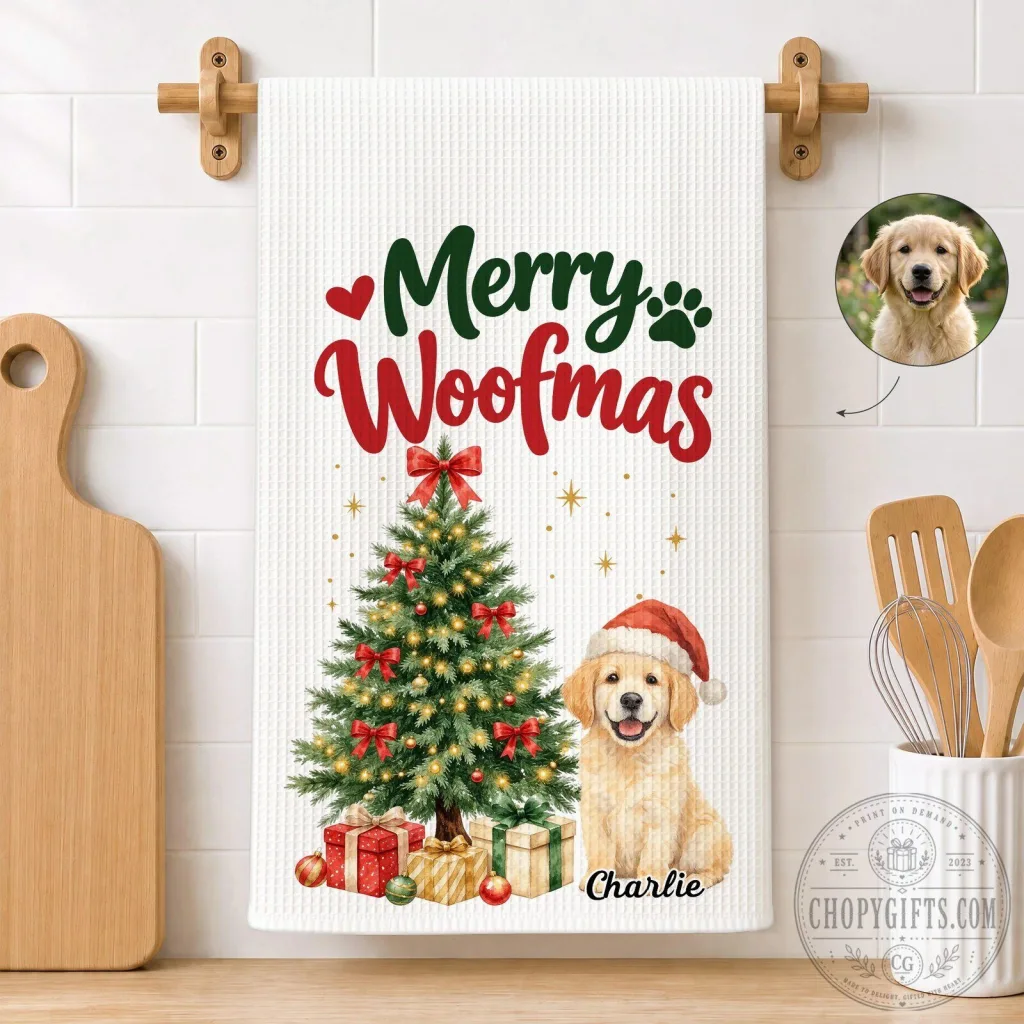 Merry Woofmas Golden Retriever Christmas Tree Personalized Kitchen Towel Merry Woofmas Golden Retriever Christmas Tree Personalized Kitchen Towel