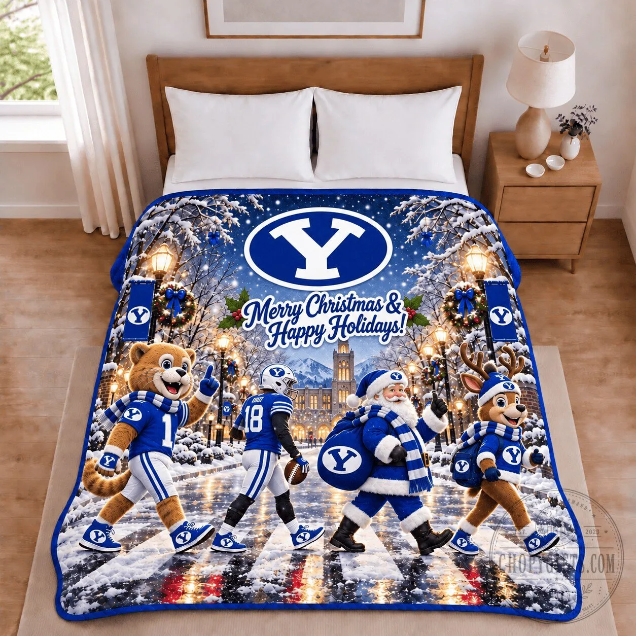 BYU Cougars Christmas Football Holiday Blanket for Fans
