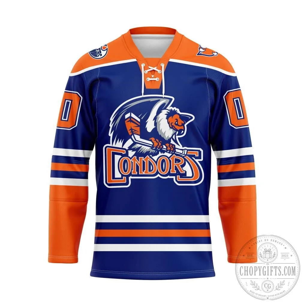 Bakersfield Condors Personalized Blue and Orange Lace-Up Hockey Jersey