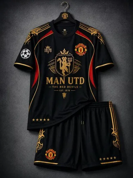 Manchester United Football Club Black and Gold Soccer Jersey