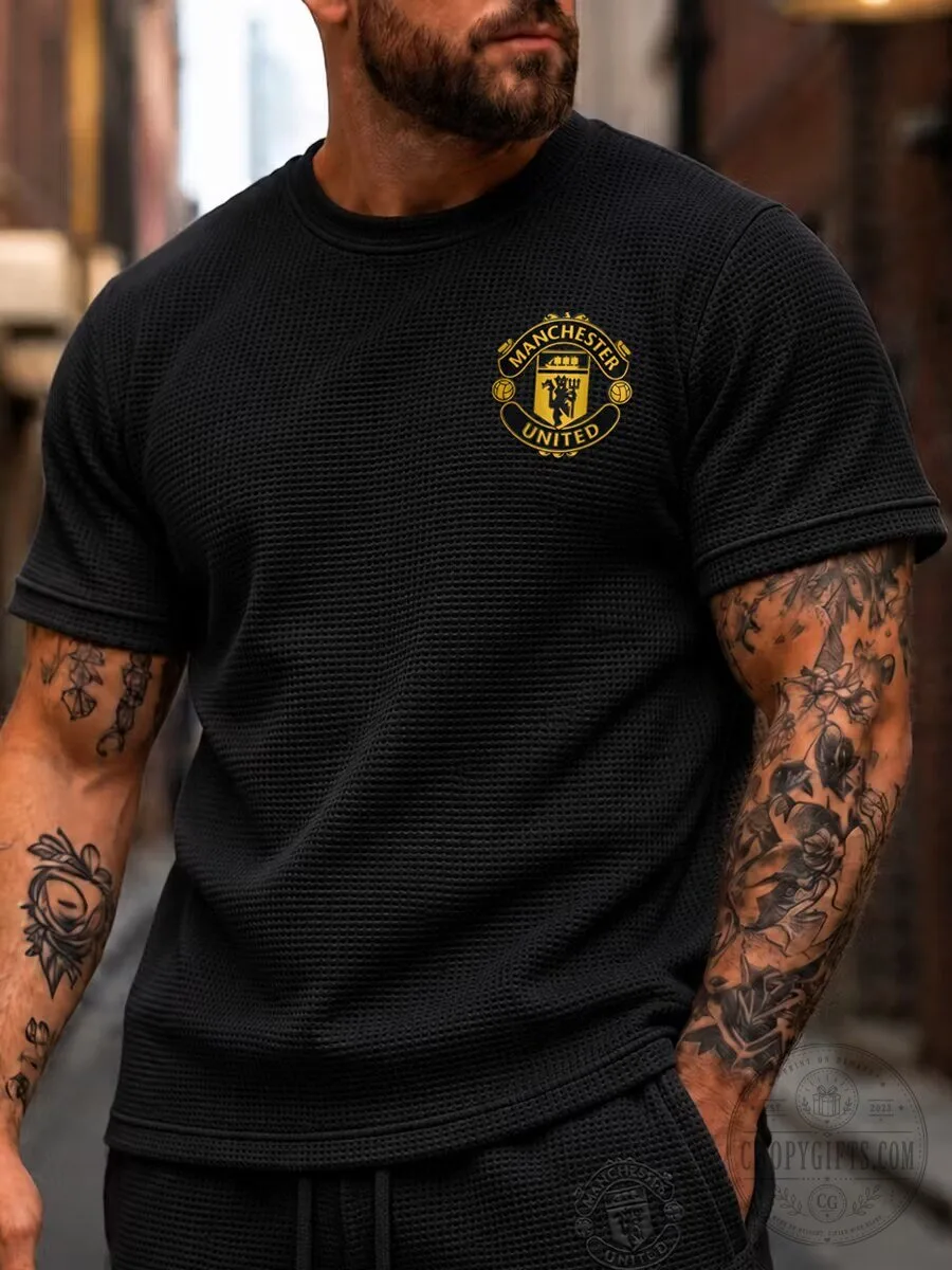 Manchester United Football Club Black Waffle Knit Short Sleeve T-Shirt 5 Manchester United Football Club Black Waffle Knit Short Sleeve T-Shirt