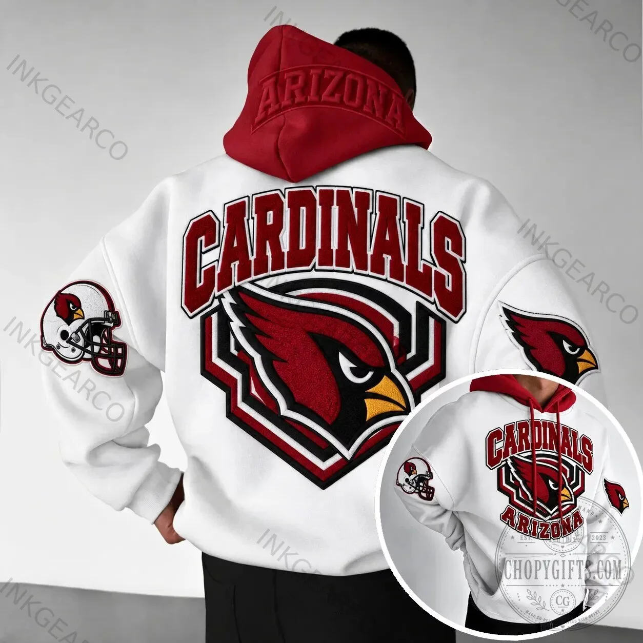 White Pullover Hoodie with Arizona Cardinals Football Team Logo