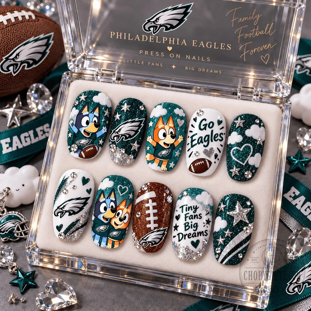 Philadelphia Eagles Football Bluey Family Press-On Nails Fan Gift Set