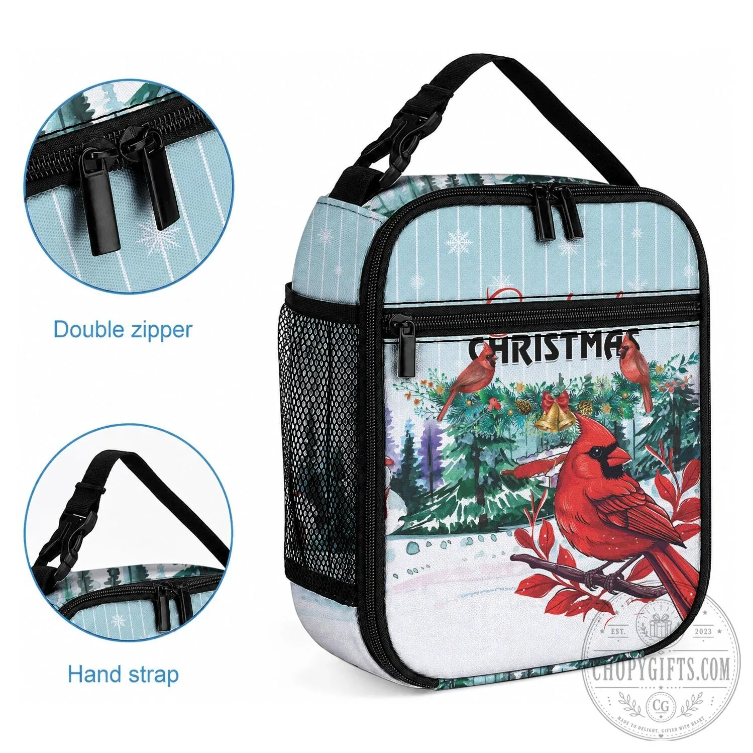 Christmas Cardinal Bird Snowflake Winter Scene Insulated Lunch Bag 8 Christmas Cardinal Bird Snowflake Winter Scene Insulated Lunch Bag