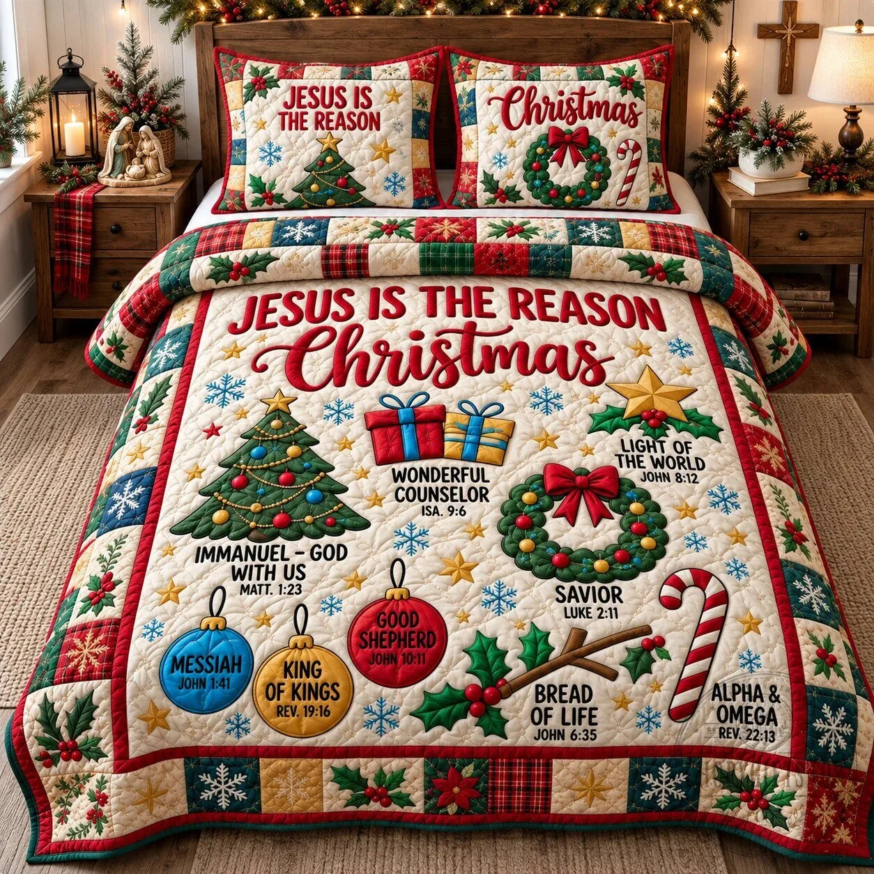 Jesus Is The Reason For Christmas Holiday Quilted Bedding Set