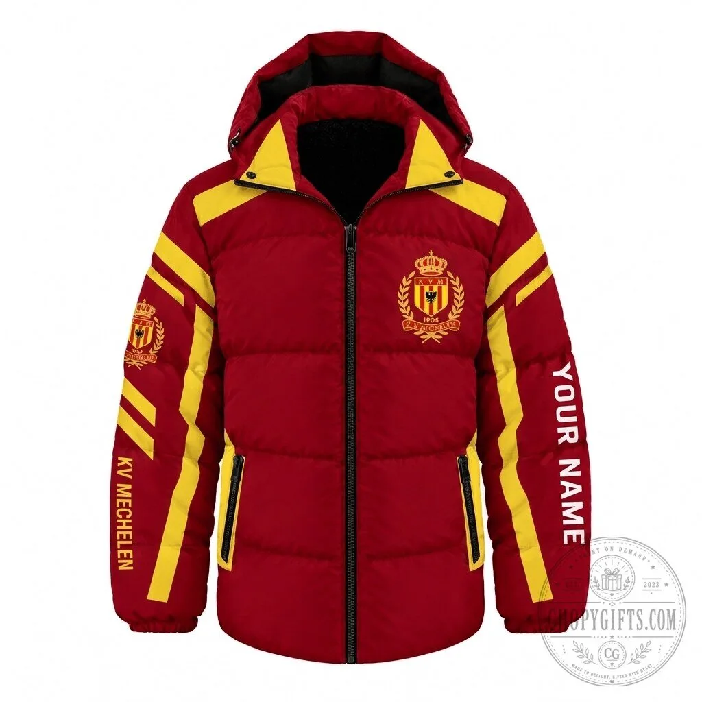 KV Mechelen Belgian Pro League Custom Name Red and Yellow Puffer Jacket