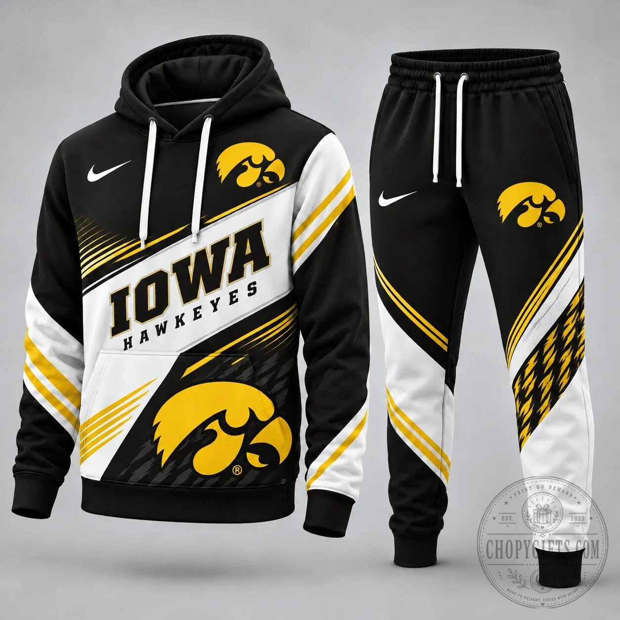 Iowa Hawkeyes NCAA Team Logo Black and White Sport Hoodie