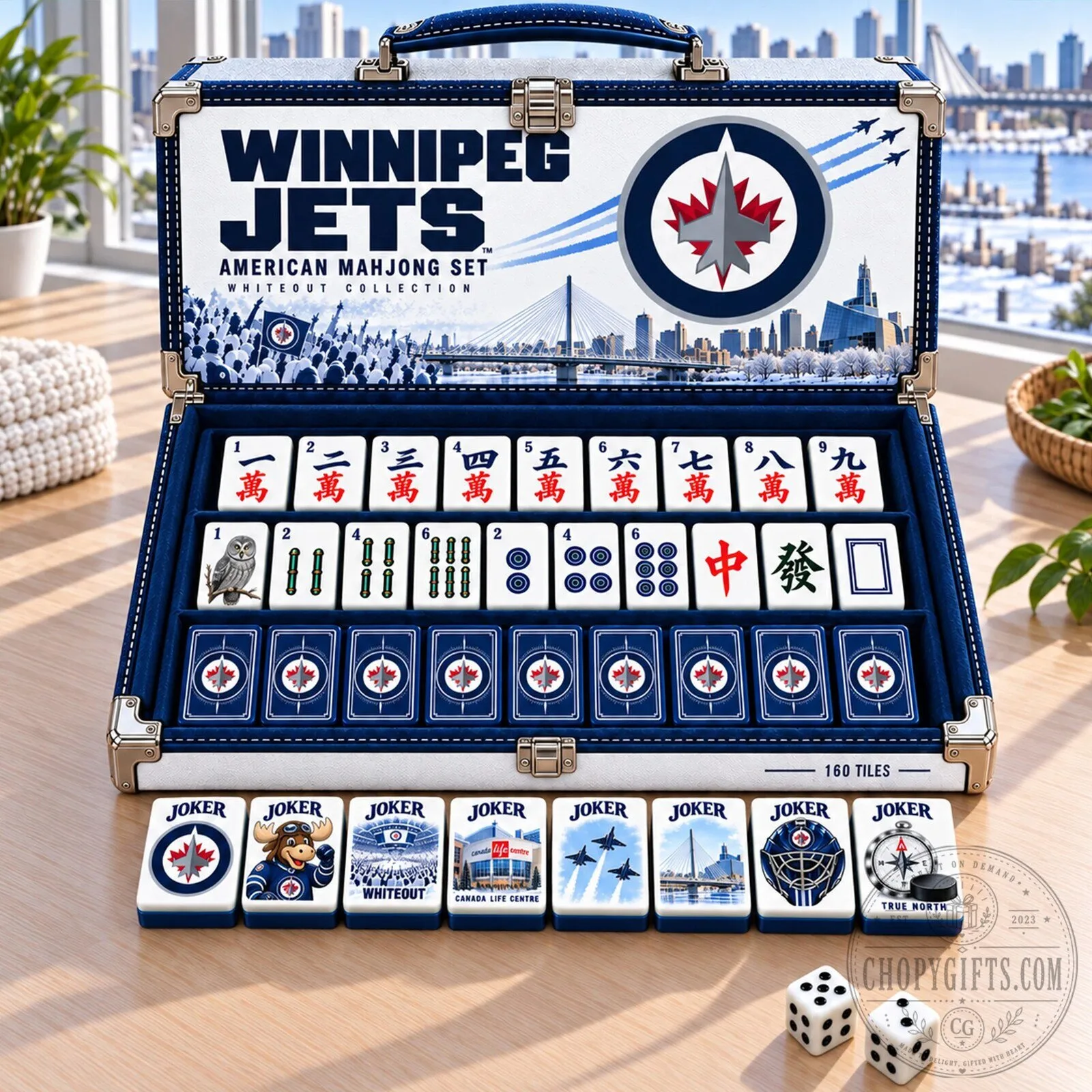 Winnipeg Jets American Mahjong Set Whiteout Collection with 160 Tiles