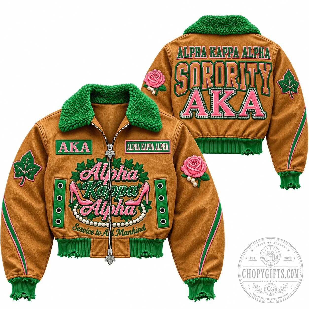 Alpha Kappa Alpha Sorority Cropped Bomber Jacket