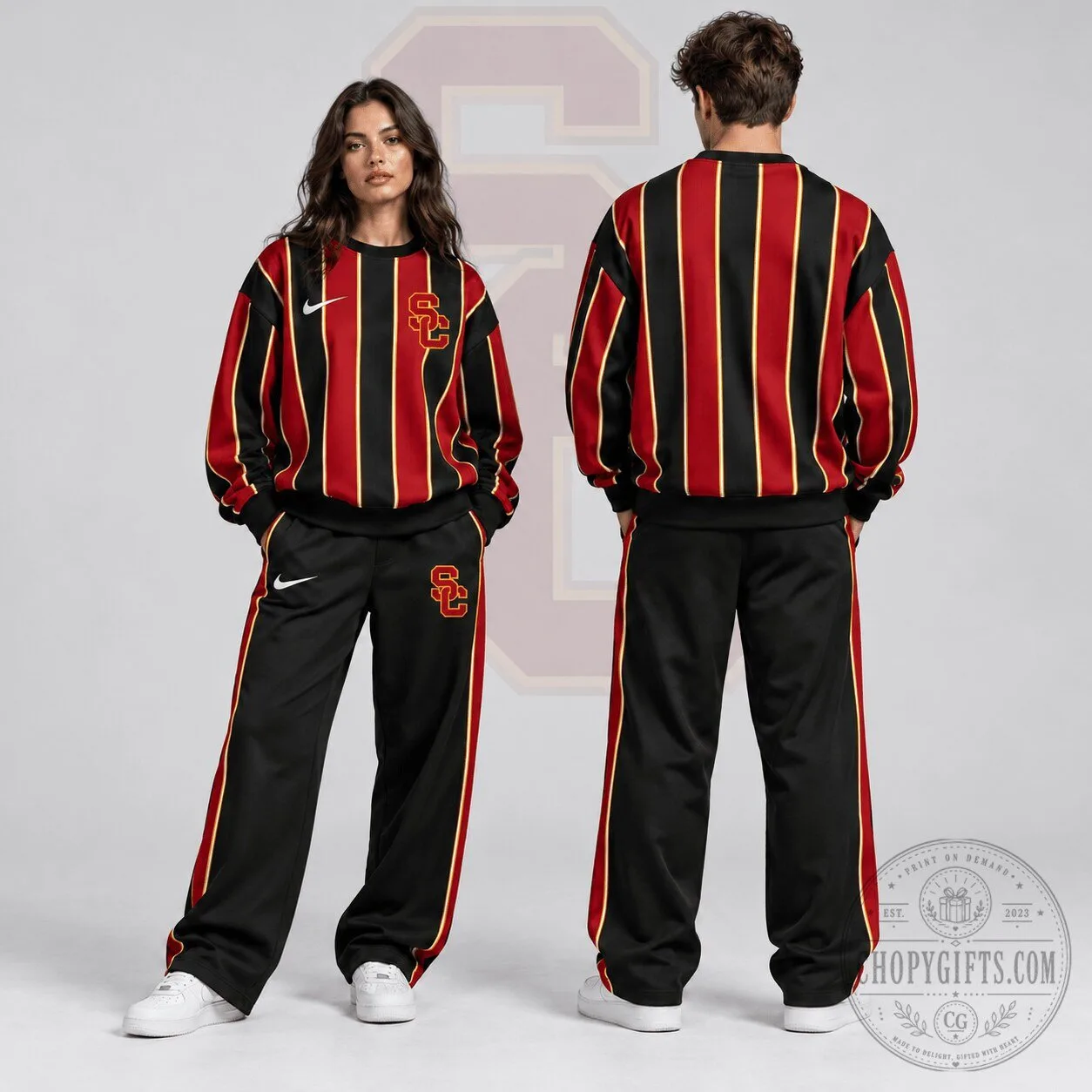 University of Southern California Trojans Striped Crewneck Sweatshirt