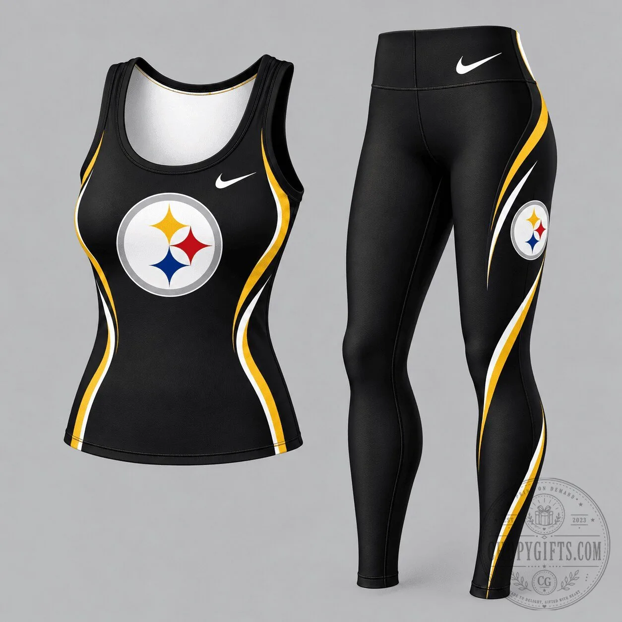 Pittsburgh Steelers Women's Black and Yellow Athletic Tank Top and Leggings Set