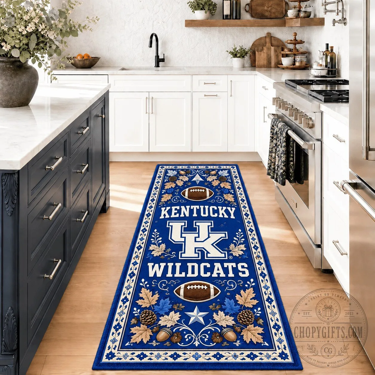 Kentucky Wildcats Football Team Blue Pattern Kitchen Runner Rug
