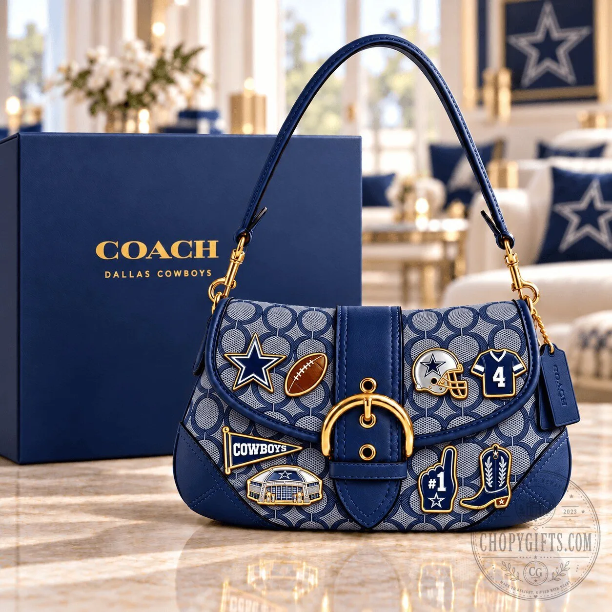 Dallas Cowboys Coach Signature Soho Bag with Team Charms and Gold Hardware