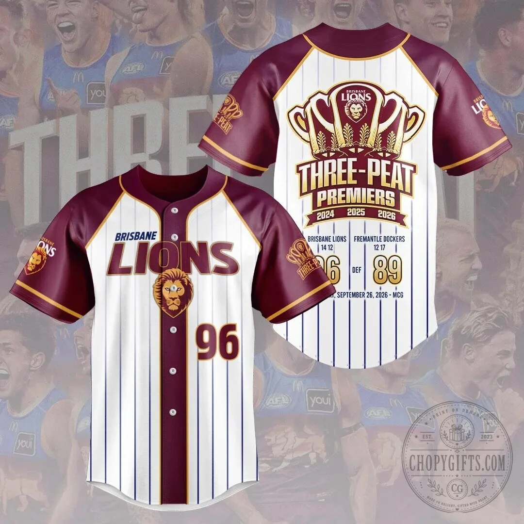 Australian Football League Brisbane Lions Baseball Jersey - Three-Peat Premiers Edition 3 Australian Football League Brisbane Lions Baseball Jersey - Three-Peat Premiers Edition