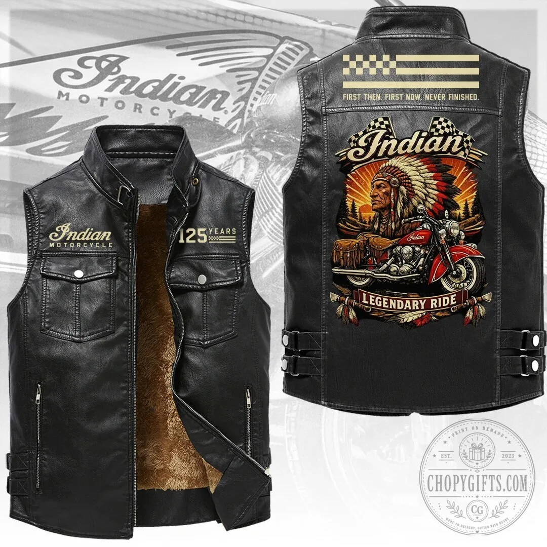 Sleeveless Leather Vest for the 125th Anniversary of Indian Motorcycle Legendary Ride 3 Sleeveless Leather Vest for the 125th Anniversary of Indian Motorcycle Legendary Ride