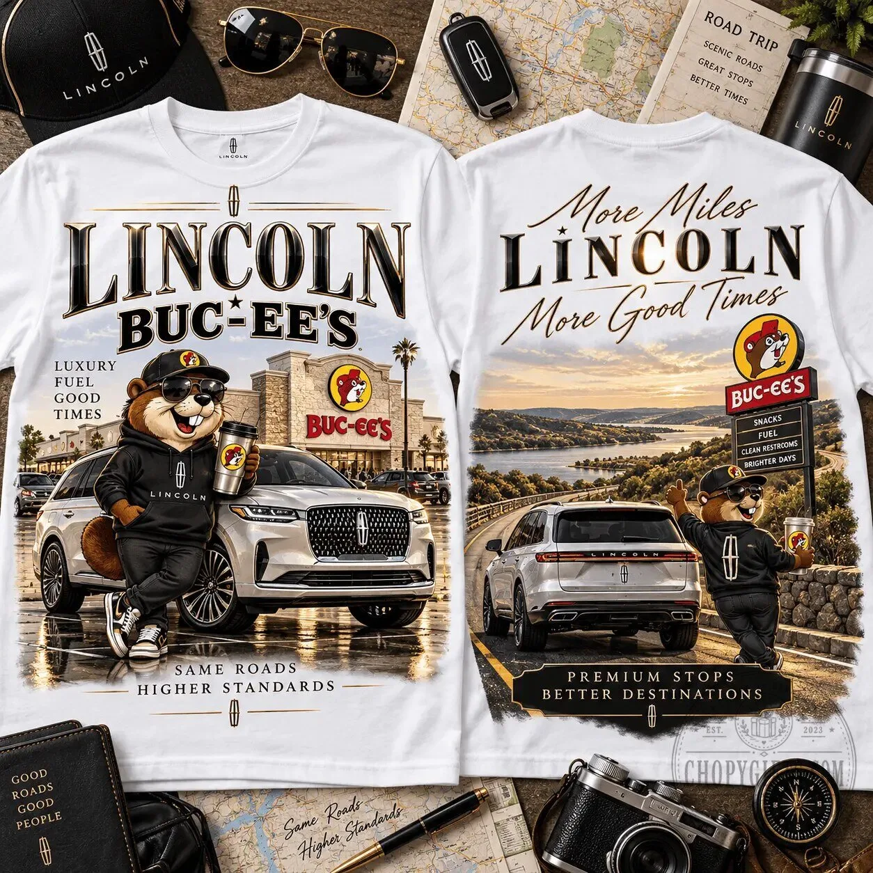 Lincoln Buc-ee's Luxury Road Trip T-Shirt for Car Enthusiasts
