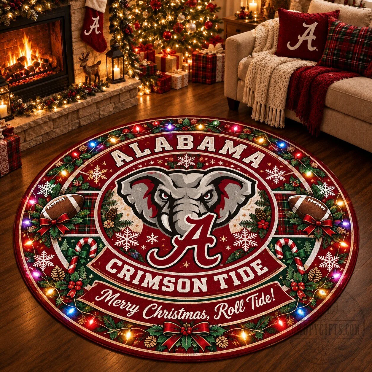 Alabama Crimson Tide Christmas Round Rug – Merry Christmas Roll Tide 5 Alabama Crimson Tide Christmas Round Rug – Merry Christmas Roll Tide