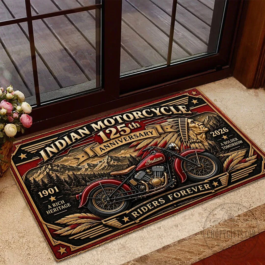 Indian Motorcycle 125th Anniversary Riders Forever Vintage Doormat
