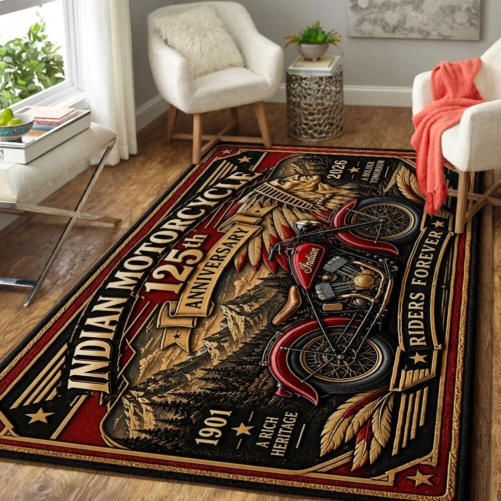 Indian Motorcycle 125th Anniversary Vintage Style Riders Forever Rectangular Rug 1 Indian Motorcycle 125th Anniversary Vintage Style Riders Forever Rectangular Rug
