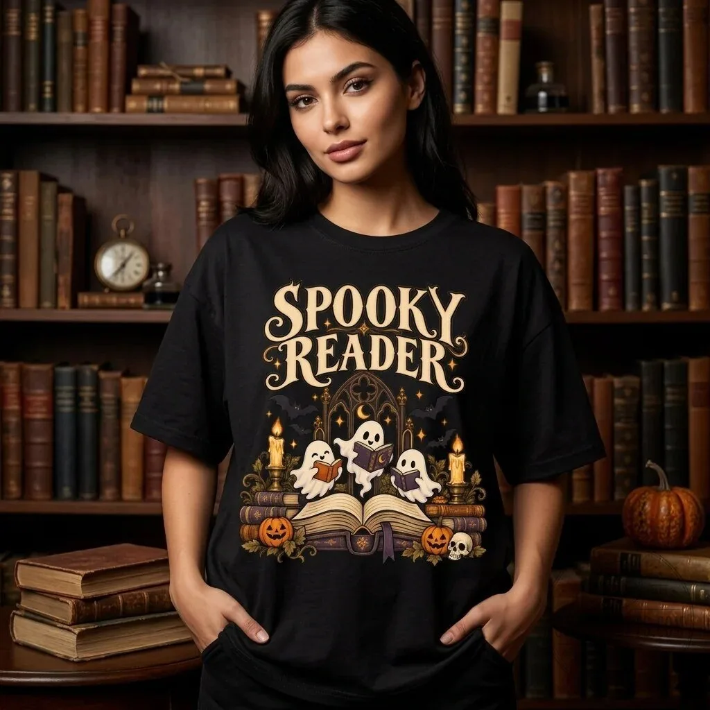 Spooky Reader Cute Ghost Bookworm Halloween T-Shirt for Book Lovers 1 Spooky Reader Cute Ghost Bookworm Halloween T-Shirt for Book Lovers