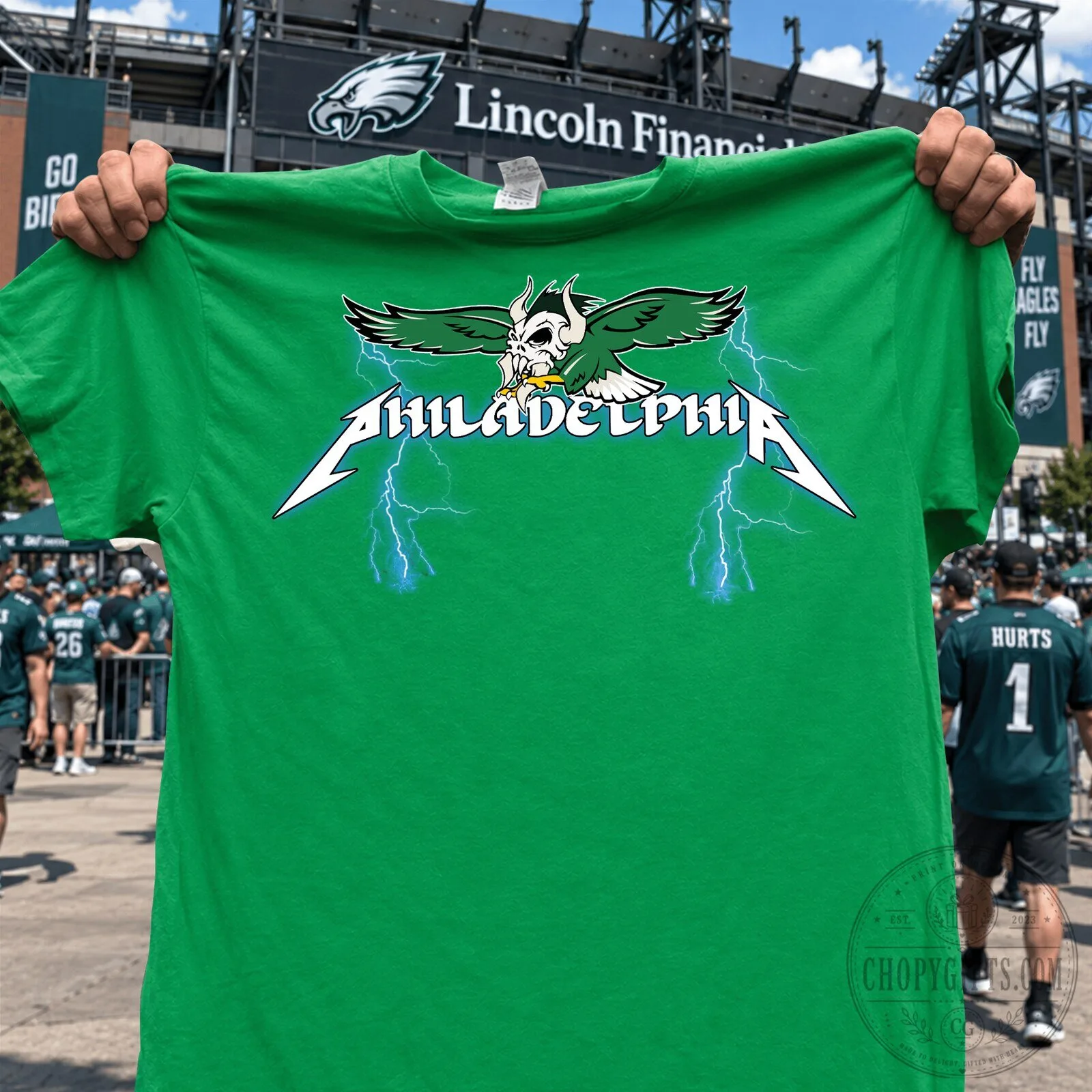 Philadelphia Eagles Football Metallica Ride The Lightning Skull Kelly Green T-Shirt