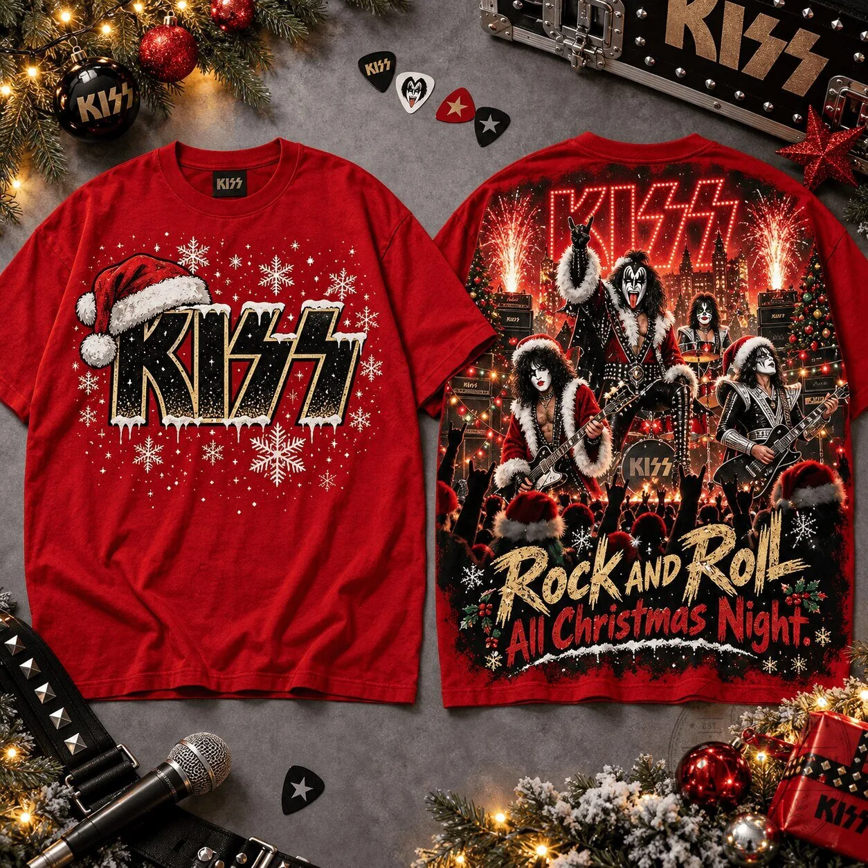 KISS Band Rock and Roll All Christmas Night T-Shirt